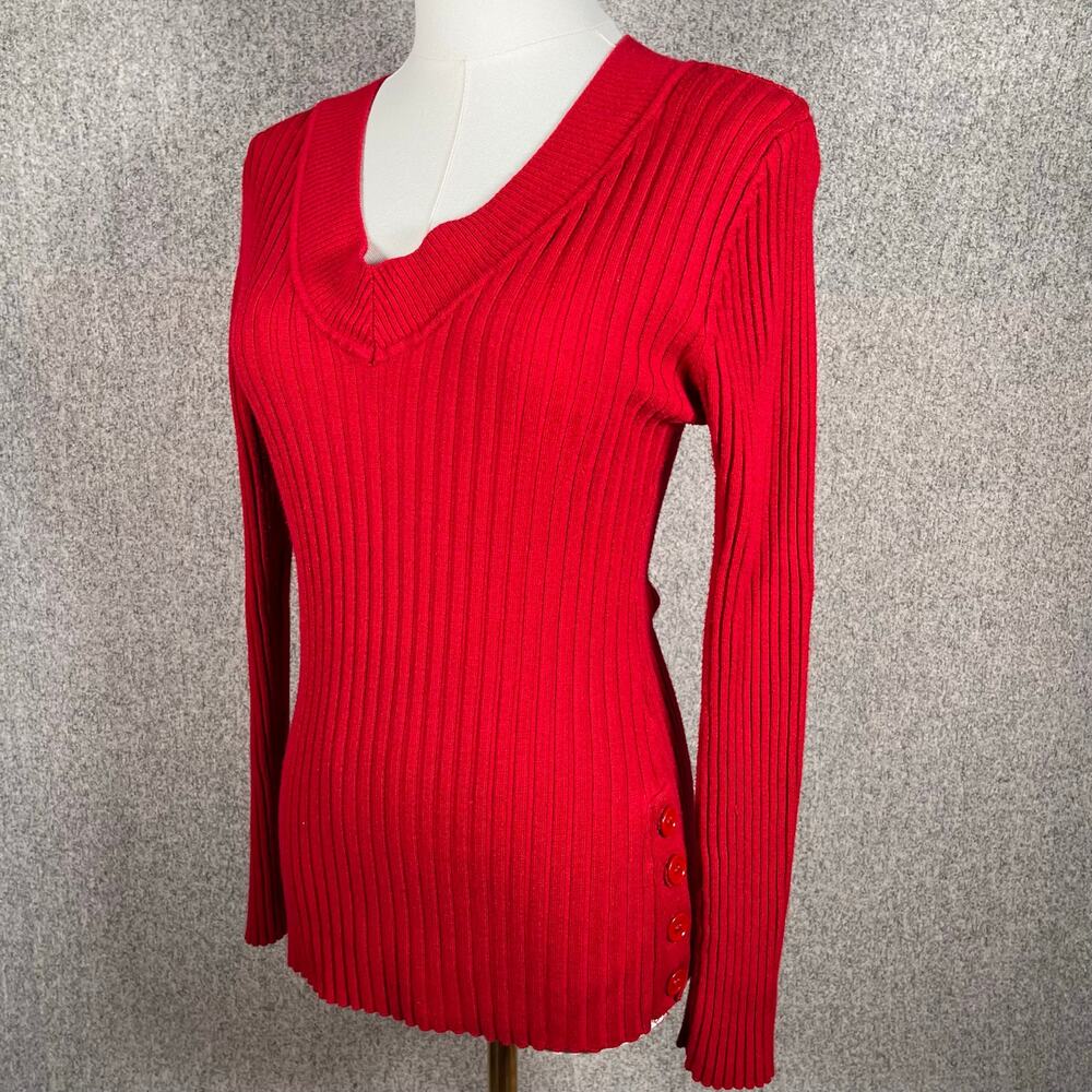 VTG Y2K 90s Office Siren Lightweight Cherry Red Sweater Button Detail Size L